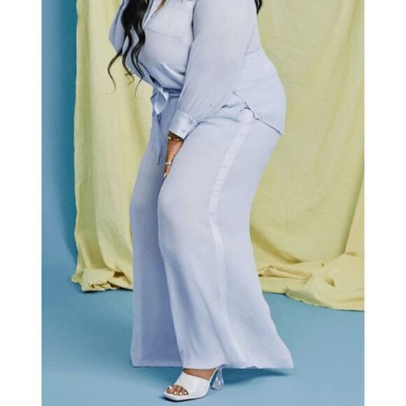 Nina Parker Pants - Nina Parker Plus Size Satin-Trim Wide-Leg Pants Blue Size 1X